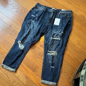 KanCan women's Relaxed Distressed Dark Blue Jeans